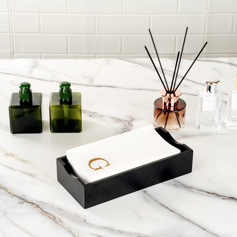 Luxenap 15.8 X 7.9 Inch Linen-Feel Guest Towels, 50 Lettered Hand Towels - Gold Letter 'G', Sans Serif Font, White Paper Dinner Napkins, airlaid, For Restrooms And Tables - Restaurantware