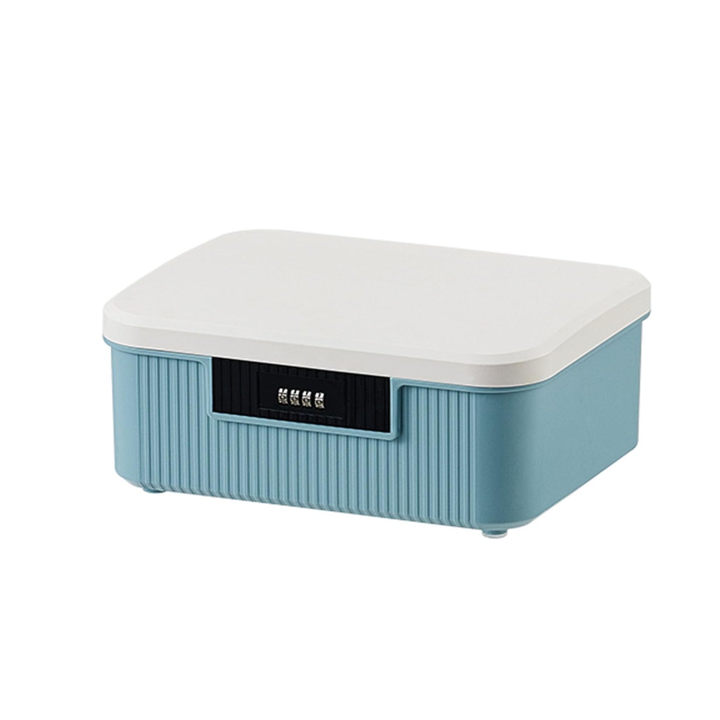 PENCK Lockable Storage Container Bin with Combination Lock - 4.2 Gallon Capacity Organizer Box & Plastic Trunk for Office/Home Security | Heavy Duty ABS Storage Box, White&Blue