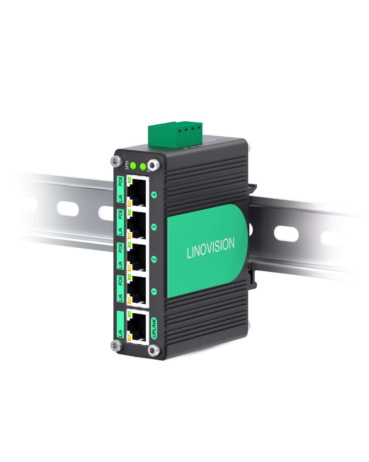 LINOVISION Industrial 5 Ports Gigabit 12V PoE Switch, Solar Powered Switch Support DC 9–54V Input to 48V PoE Output, 4 x IEEE 802.3af/at Ports 30W @120W, IP40 for Solar Power/RV Truck/VoIP Systems