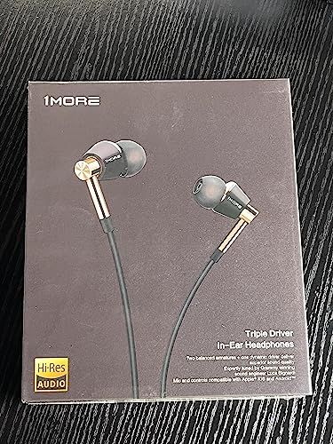 1MORE Triple Driver In-Ear Earphones Hi-Res Headphones with High Resolution, Bass Driven Sound, MEMS Mic, In-Line Remote, High Fidelity for Smartphones/PC/Tablet - Gold