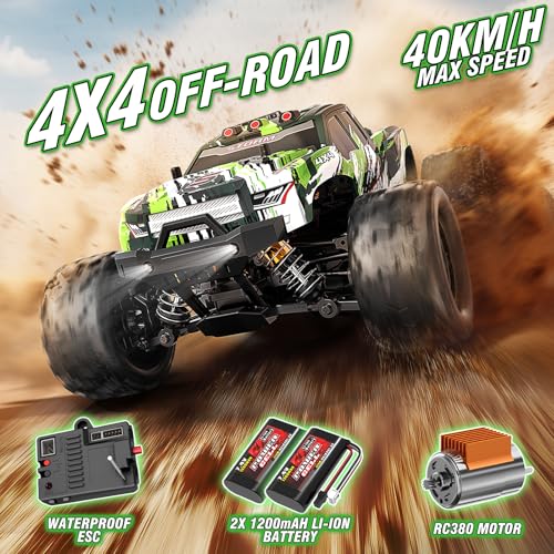X-TMAGA Rc Cars 1:18 All Terrain RC Car for Adults & Boys (18305), 4WD Off-Road RC Truck High Speed Fast 40+ KPH, 4X4 Waterproof Remote Control Car with 2 Rechargeable Batteries