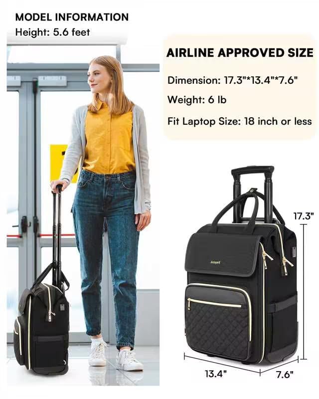 Arcoyard Rolling Backpack for Women, Travel Rolling Laptop Backpack with Wheels, Vertical & Horizontal Storage 2 In 1, Flip-Top Design, Water-Resistant Overnight College Underseat Carry on Luggage