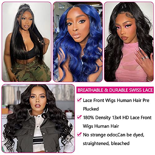 ALIANNA 22 Inch13x4 HD Body Wave Lace Front Wigs Human Hair 180% Density Transparent Lace Front Wigs Human Hair Pre Plucked Bleached Knots Glueless Brazilian Frontal Wigs Human Hair for Women Natural