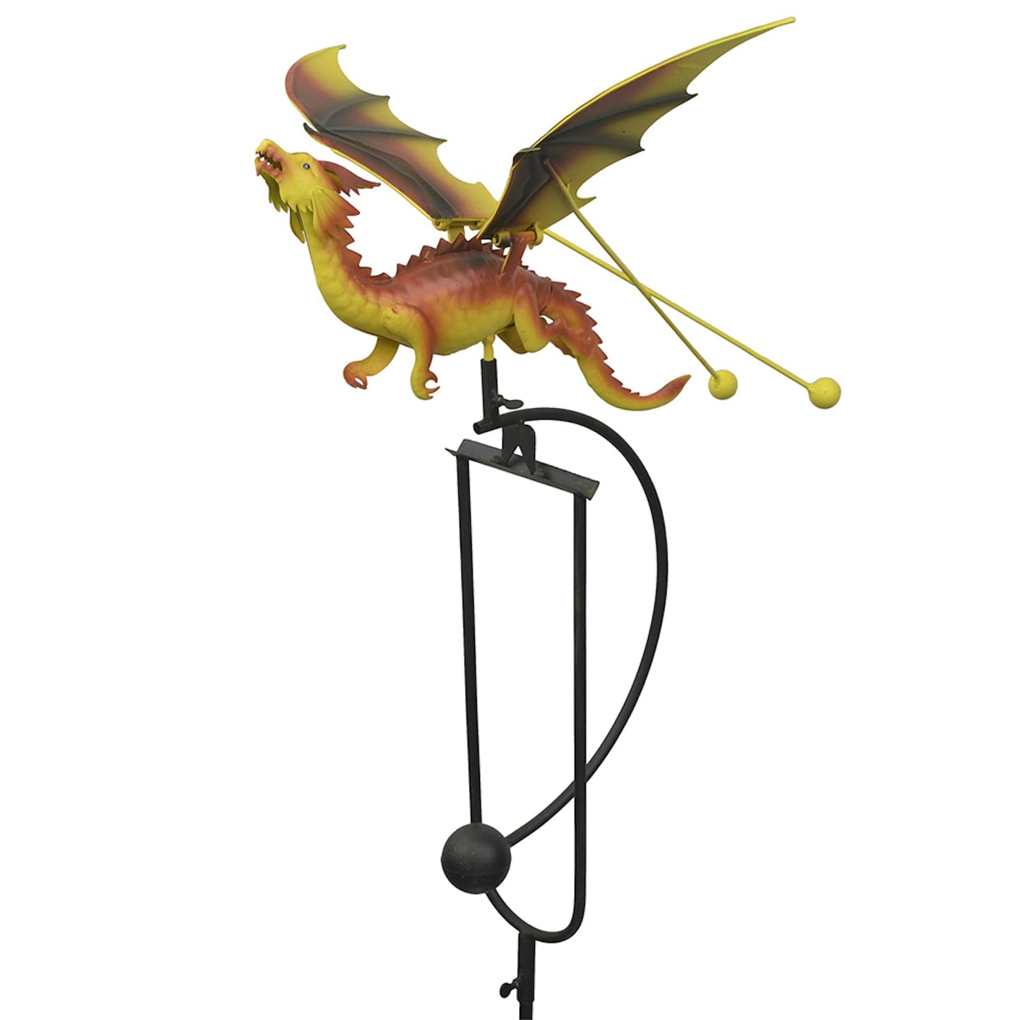 Red Carpet Studios Outdoor Sculpture - Balancing Kinetic Garden Stake Rocker, 50.25" Tall, Yellow Dragon