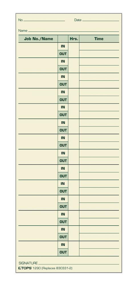 TOPS Job Cards, 2-Sided, 3-1/2" x 8-1/2", Manila, Green Print Front/Back, 500-Count (1290)