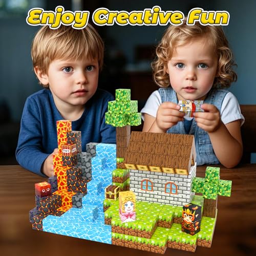 100PCS Magnetic Blocks -Build Mine Magnet World Forest & Lava Set, Magnet Building Toys for Kids Ages 5-7, STEM Sensory Toddler Toys for 3+ Year Old Boys & Girls, Creativity Birthday Gifts for Child