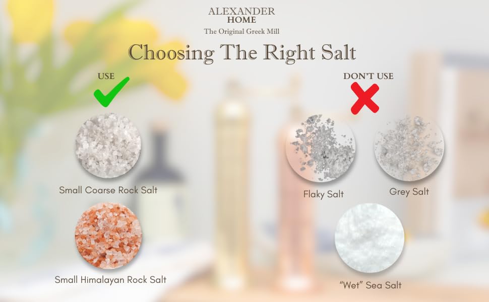 Alexander Home The Original Greek Salt Mill 8 Inch Tall | European Salt Mill Grinder with Crank Handle | Manual Salt Grinder | Salt Refillable - Copper