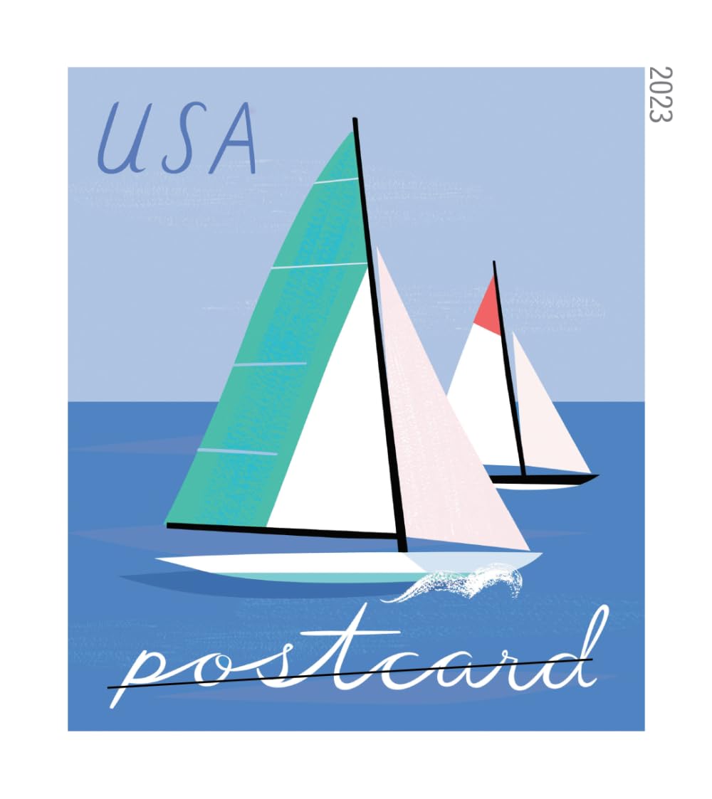 United States Postal Service Sailboats 2023 Blue Rectangular Postcard Stamps (2 Sheets of 20)