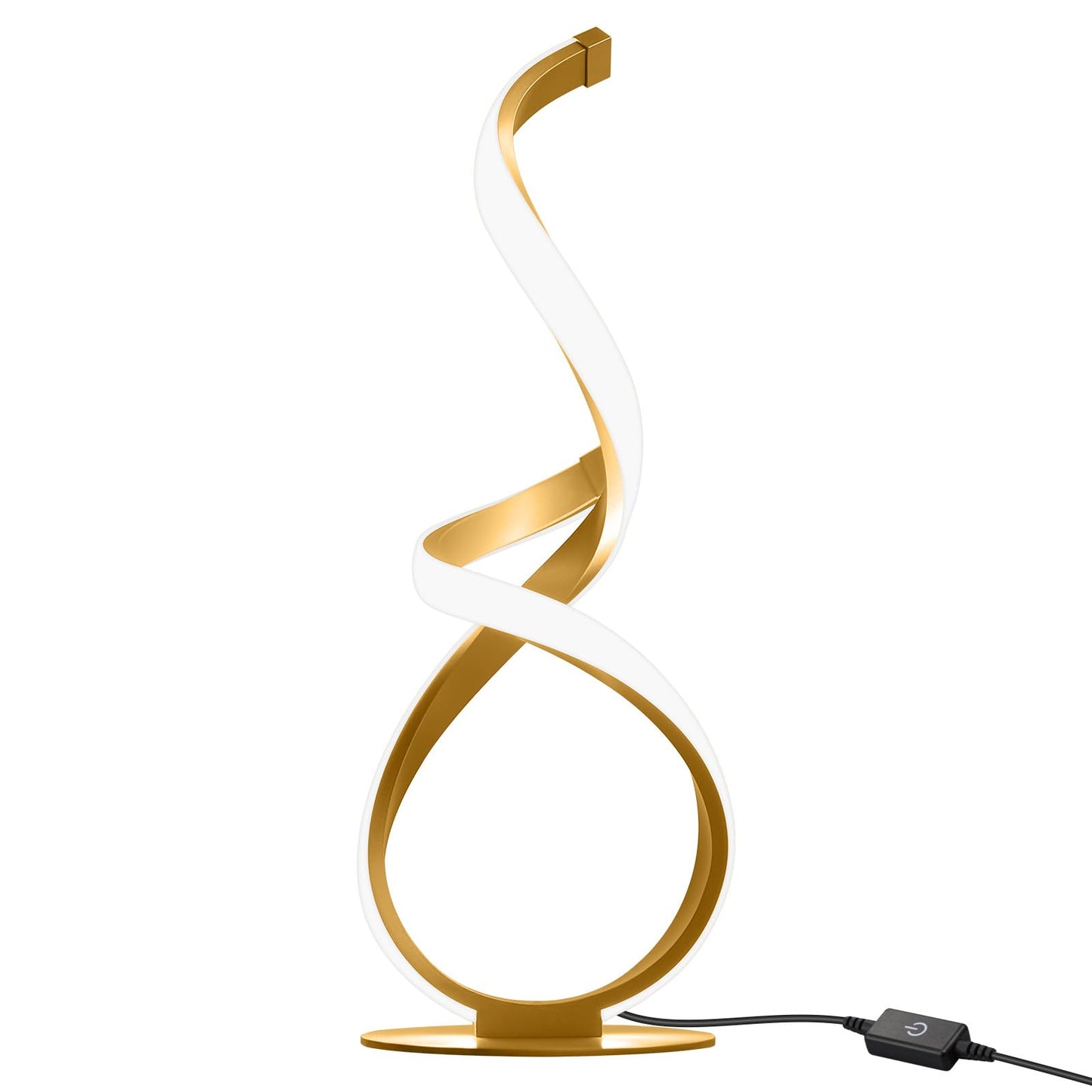 JIOODICH. Bedside Table Lamp, LED Touch Dimmable Spiral Desk Lamp for Night Stands, 3 Color Temperature Modern Nightstand Light, Unique Side Light for Living Room, Bedroom, Gold