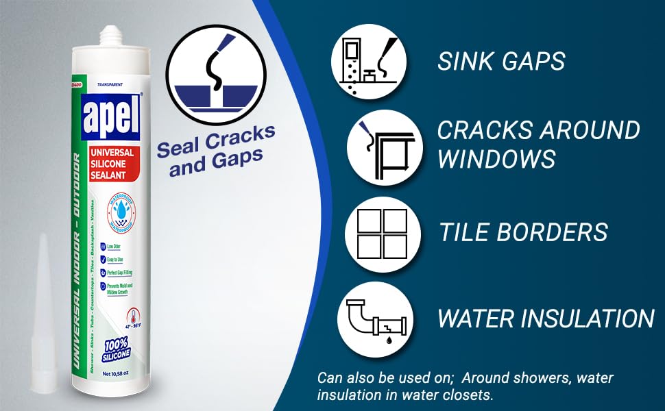 apel All Purpose Clear Silicone Sealant Waterproof (12 x 10.5 fl.oz.), 100% Silicone Caulk, Weatherproof & Flexible Adhesive Sealant for Indoor and Outdoor Use, Transparent - 12 Pack