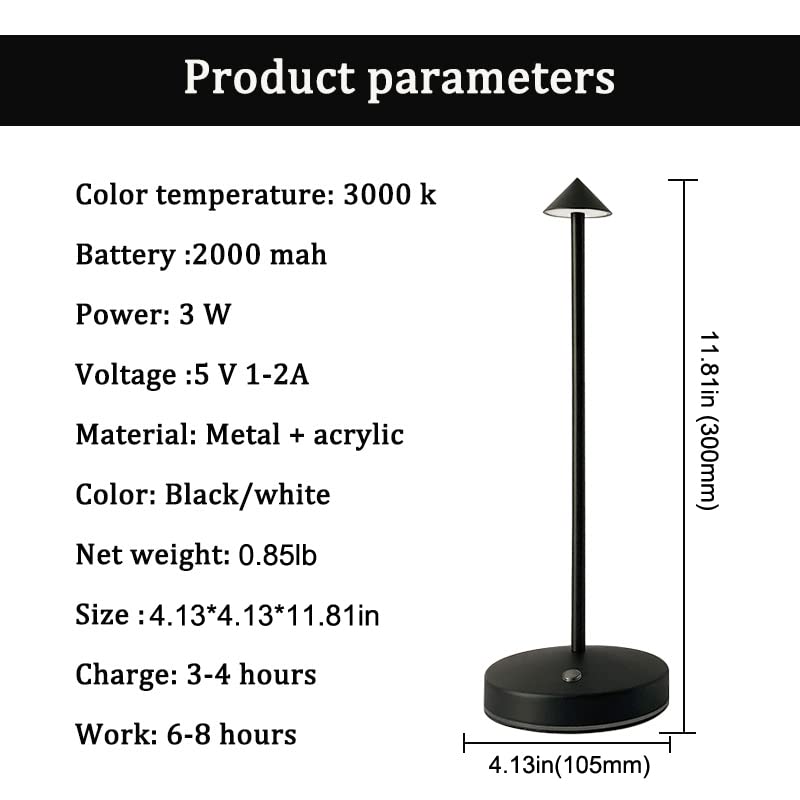 2 PACK Cordless Lamps,Battery Rechargeable Table Lamp,Portable Lamps,2 Level Brightness Dimmable Night Light,Minimalist Design, Cordless Table Lamps for Living Room/Restaurant/Couple Dinner(Black)