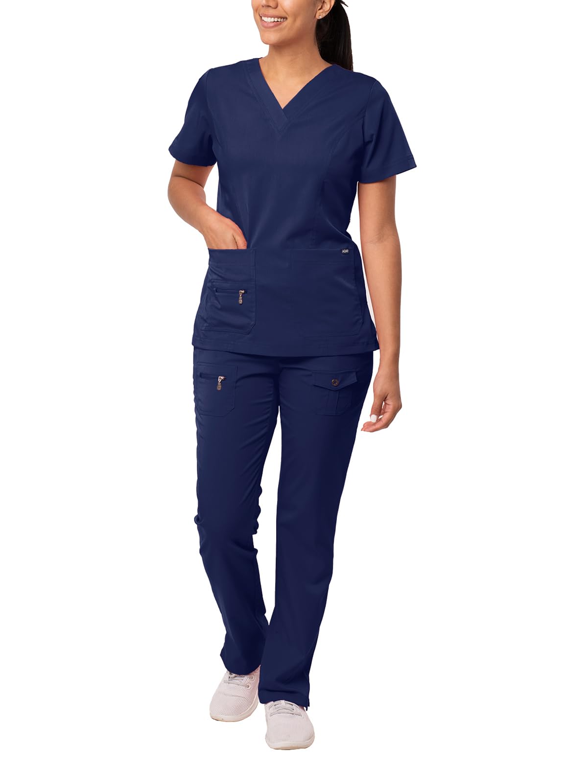 Adar Uniforms Pro Breakthrough Plus Scrub Set for Women, Enhanced V-Neck Top & Multi Pocket Pants, 4400, Navy, S