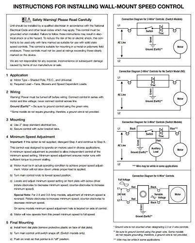 KB Electronics Model KBWC-18K (UL) Variable Speed Fan Control, Wall Mount, Rated 8.0 Amps @ 120 VAC for use with Shaded Pole and PSC Motors