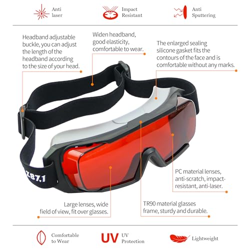 Professional OD6+ Laser 532nm Strap Goggles,180-540nm Safety for Green Laser,UV/Violet and Blue Laser Goggles,Laser Strap Glasses for Laser Whitening,Cold Light,Laser Engraving, with Cover Glasses.