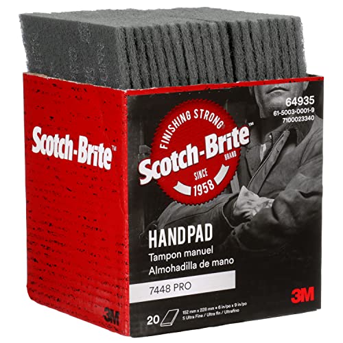 3M Scotch-Brite 7448 PRO Hand Pad - 6 in x 9 in Hand Sanding Pad - For Metal Surface Preparation, Removing Rust and Paint and Finishing