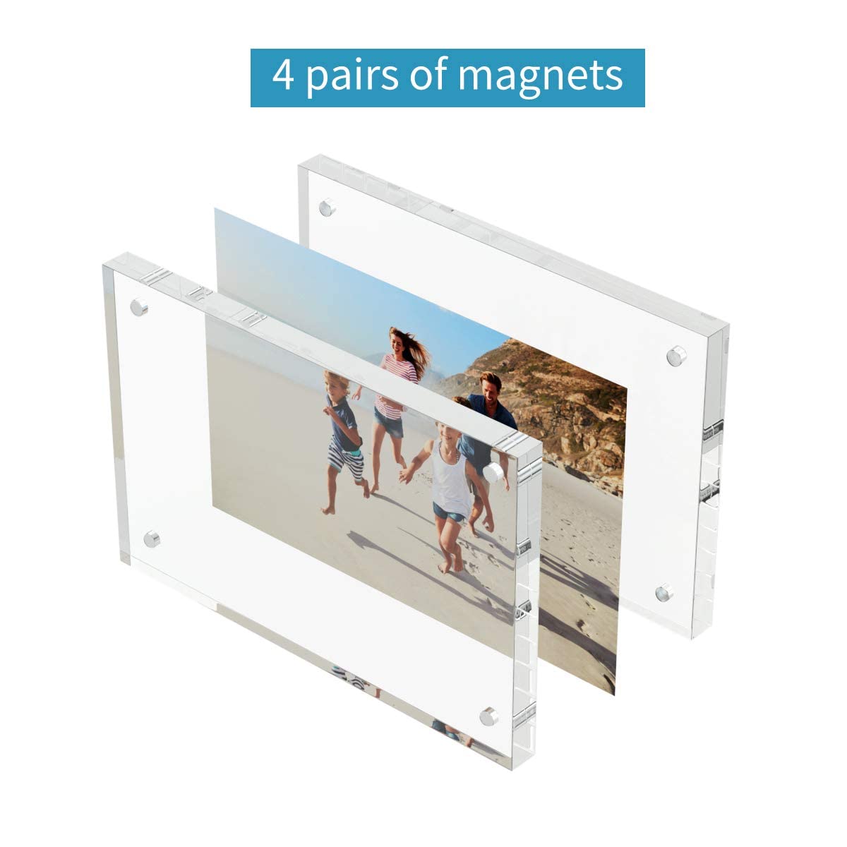 AITEE 4x6 Acrylic Picture Frames 6 Pack, 20% Thicker Block, Clear Picture Frames Freestanding Double Sided Magnetic Acrylic Lucite Frameless Transparent Square Frame Gift for Desktop Display