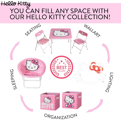 Hello Kitty Kids Activity Table and Chair Set, 3-Piece Square Table with 2 Folding Chairs, Sanrio Character Design,Furniture Set for Ages 3+