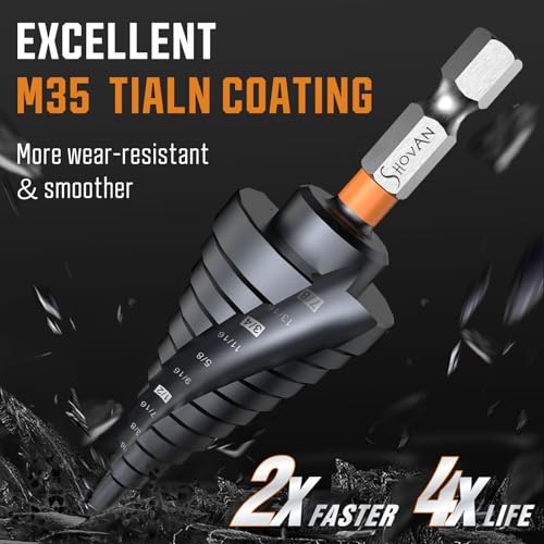 3PCS Unibit Step Drill Bit Set (1/4"-7/8"), M35 Cobalt, TiAlN Coated for Superior Durability, Spiral Cone Drill for Stainless Steel, Sheet Metal, Aluminum & Plastic