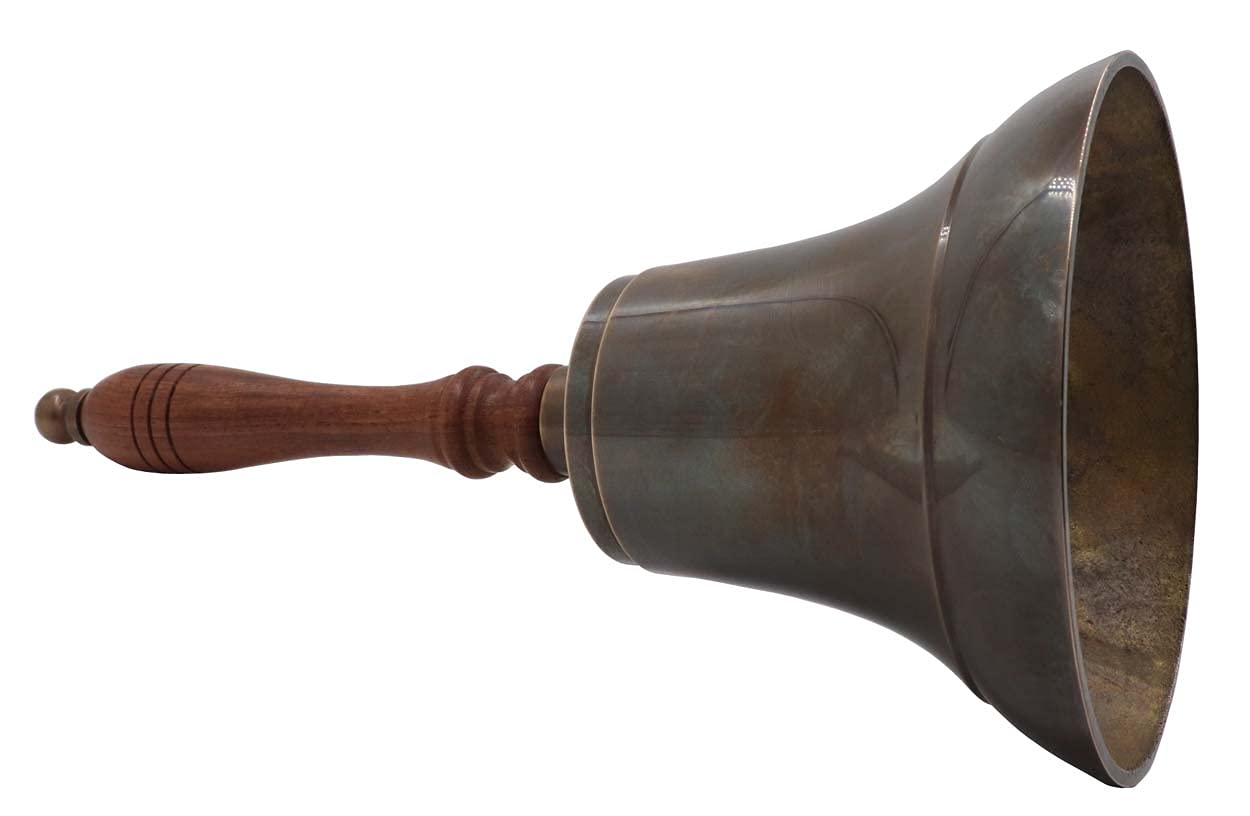 Large & Heavy Solid Brass Loud Hand Call Bell for Weddings, Christmas, School 11"(H) 5"(D) Antique Brass By The Metal Magician