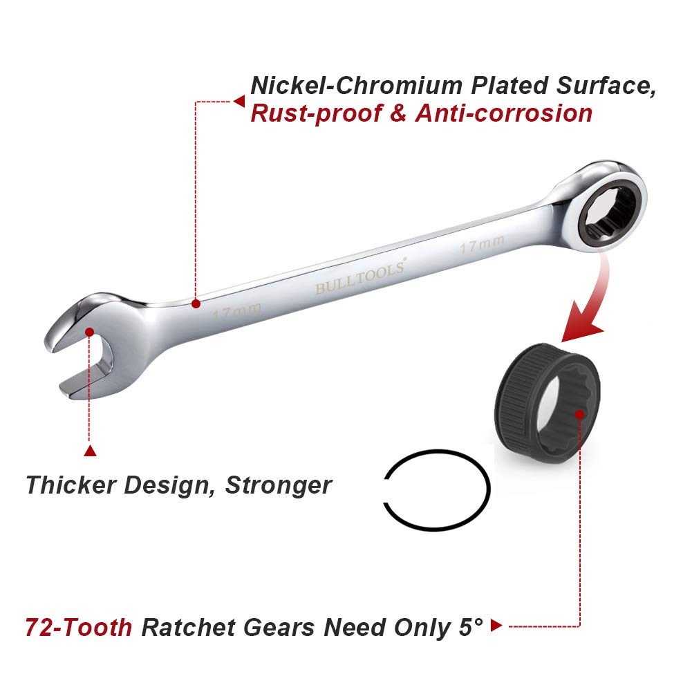 BULLTOOLS 23-Piece Ratchet Wrenches Chrome Vanadium Steel Ratcheting Wrench Set with Metric and SAE 72-Tooth Box End and Open End Standard Wrench Set with Organizer Box