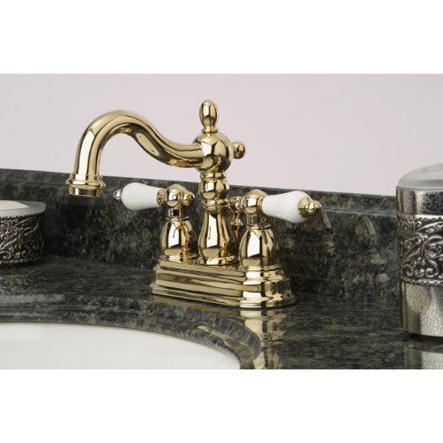 Kingston Brass KB1602PL Heritage 4-Inch Centerset Lavatory Faucet with Porcelain Lever Handle, Polished Brass