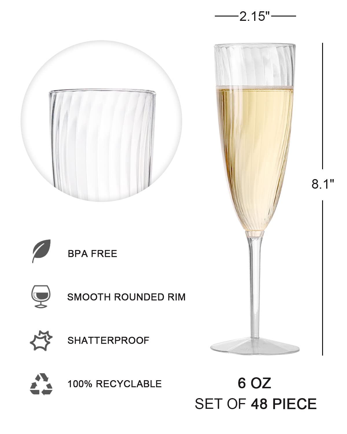 48 Plastic Champagne Flutes, Clear Disposable Plastic Champagne Glasses Reusable Wine Cocktail Cups for Home Daily Life Party Wedding Toasting Drinking Birthday,New Years Eve Party Supplies 2025