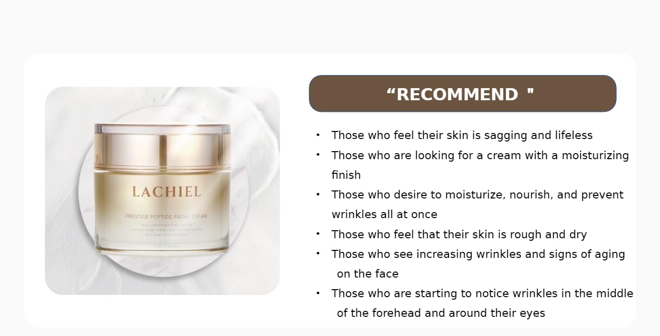 LACHIEL Prestige Peptide Facial Cream 1.69fl.oz (50ml) Panthenol, 20 Peptides, Carnosine, Adenosine, Niacinamide, Anti-aging, Wrinkle improvement, Made in KOREA.