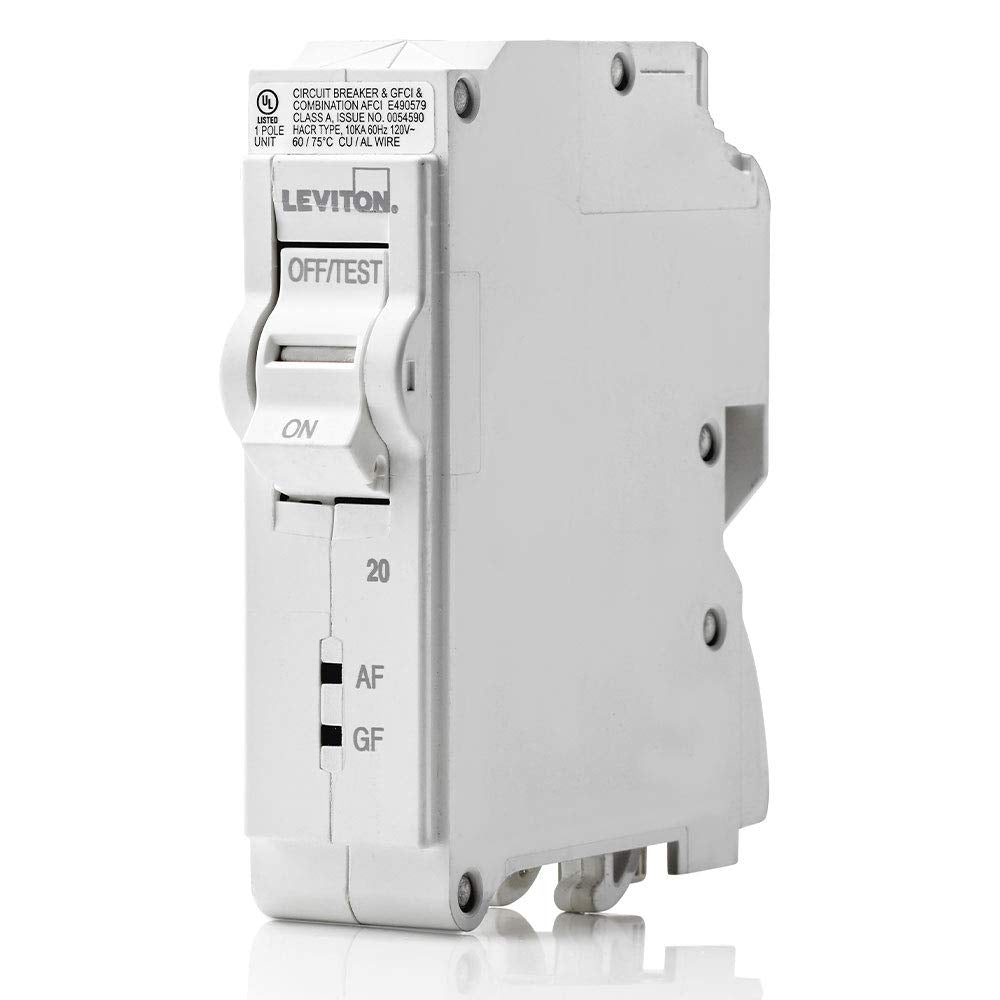 Leviton LB120-DF 20A 1-Pole Plug-On AFCI/GFCI Branch Circuit Breaker, Hydraulic Magnetic, 120 VAC, White