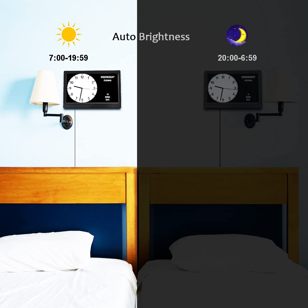 AINFTIME DST Clock with Day and Date for Elderly-3 Display Digital Calendar Alarm Day Dementia Alzheimers Clock with Extra Large Display (10.1in Black)