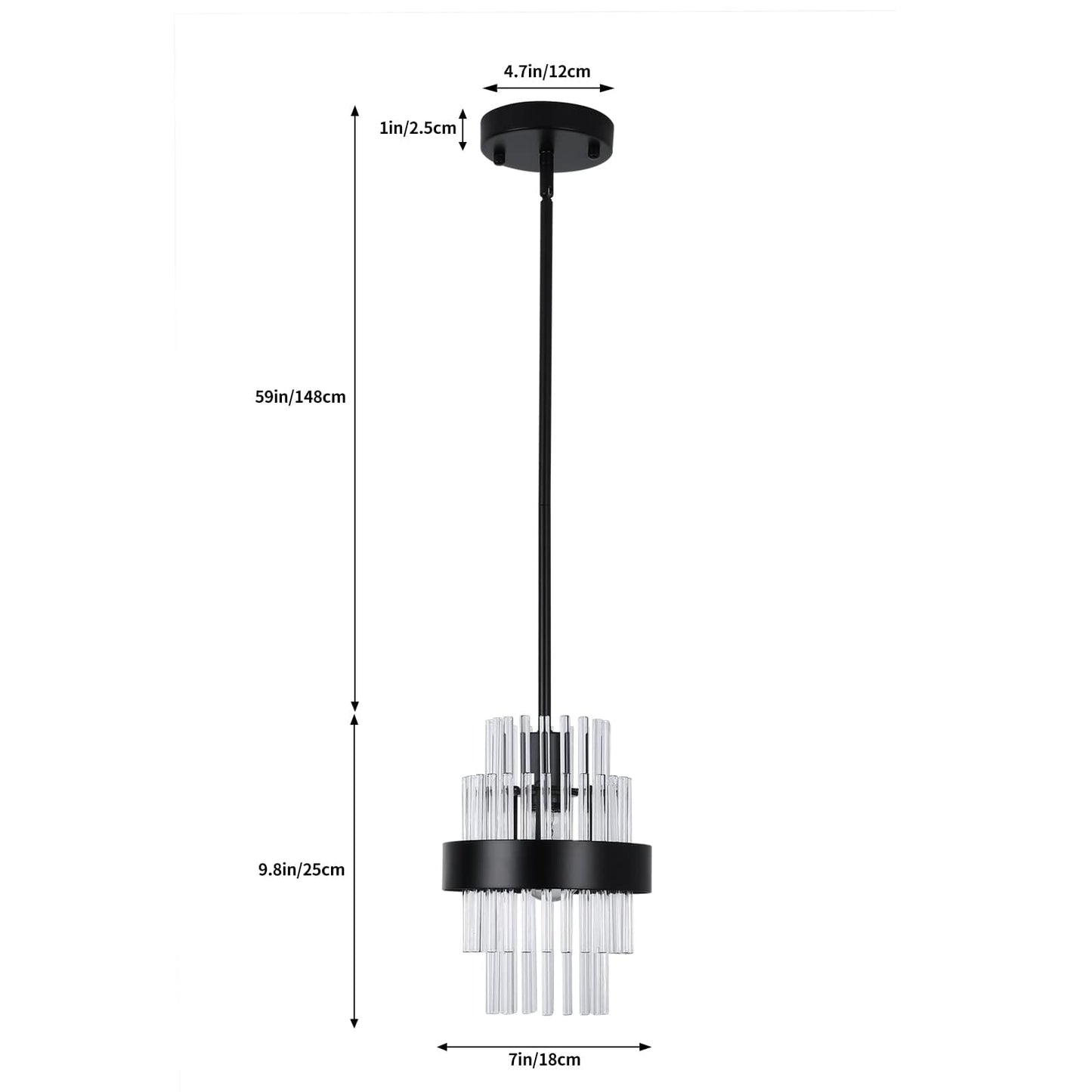 IkirourI Pendant Light Fixtures, 7inch Modern Glass Pendant Lights, Matte Black Kitchen Island Lighting, Height Adjustable Pendant Lighting (Matte Black, 1 Pack)