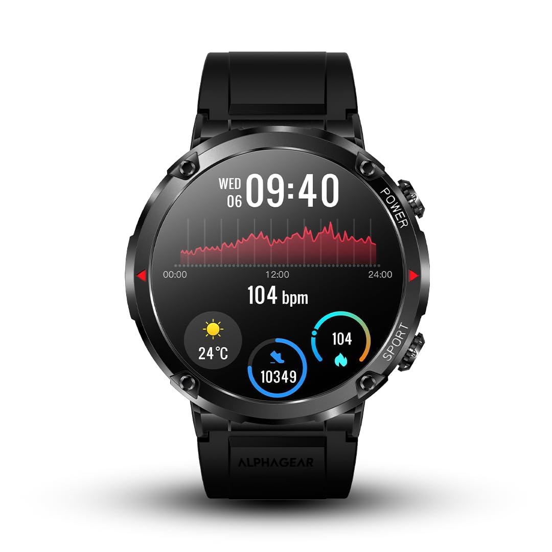 ALPHAGEAR Bravo XL Smartwatch for iPhone & Android, Rugged Smart Watch (Answer/Make Call), 24/7 Wellness Tracker with 1.69" AMOLED Screen, 10-14 Days Battery, IP68 (2xScreen Protector Included)