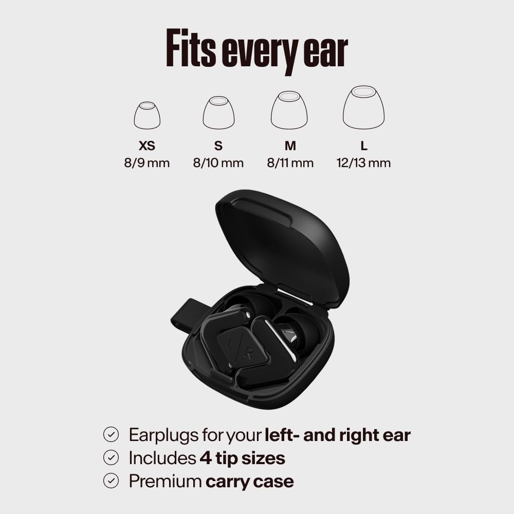 Alpine Tune Earplugs, Concert Ear Plugs for Noise Reduction, High-Fidelity Music Quality, 19dB Hearing Protection with Crystal Clear Sound, Incl. 4 Sizes, For Parties, Raves, Festivals & Clubs, Black