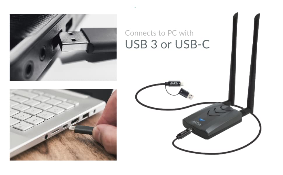 ALFA NETWORK AWUS036AXML 802.11axe WiFi 6E USB 3.0 Adapter AXE3000, Tri Band 6 GHz, Gigabit Speed up to 3Gbps