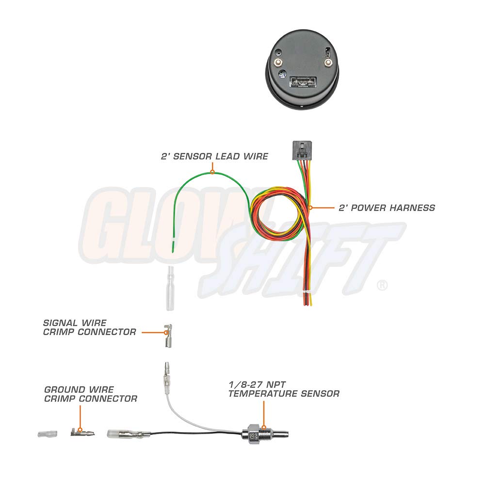 GlowShift 10 Color Digital 300F Transmission Temperature Gauge Kit - Includes 1/8-27 NPT Electronic Sensor & Wiring - Multi-Color LED Display - Tinted Lens - for Car & Truck - 2-1/16" (52mm)