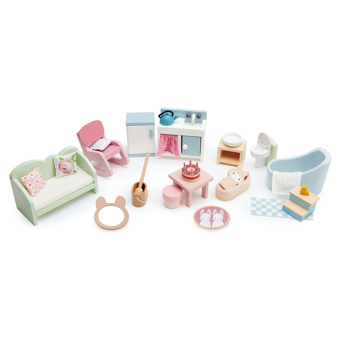 Tender Leaf Toys - Countryside Furniture Set - Fully Furnished Dollhouse Accessories - Bathroom, Living Room and Kitchen All in one, Miniature Pretend Play - Age 3+