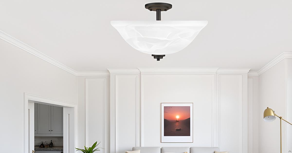 Aspen Creative 25002-65-1 Replacement Alabaster Glass shade for Flush Mount or Semi-Flush Mount, 1/2" Center Hole, 11-1/2" Diameter x 4" Height