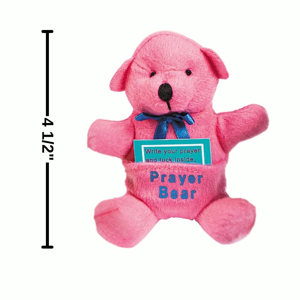 Fun Express Prayer Bear Christian Gifts for Kids - 12 Pack Small Teddy Bears with Prayer Cards | Religious Toys for Sunday School, VBS & Easter Party Favors | Plush Stuffed Animals for Boys & Girls