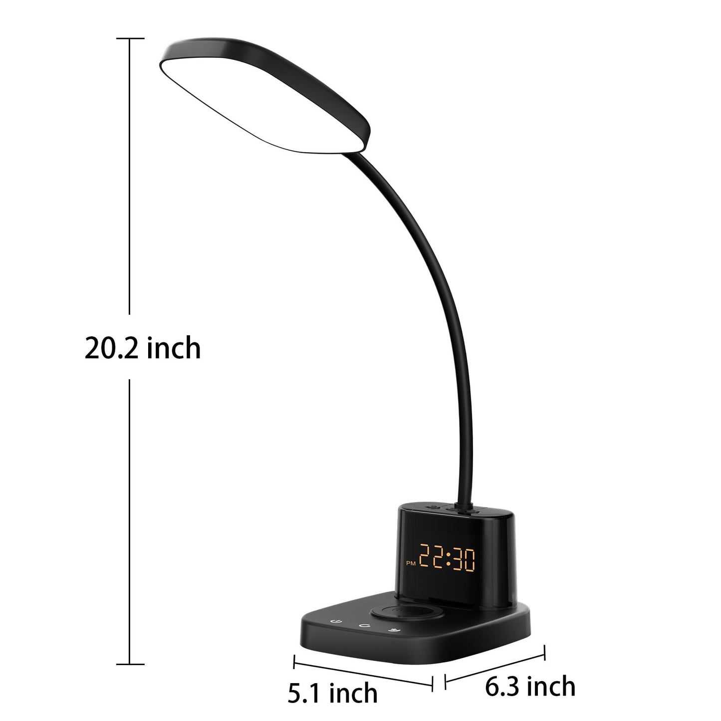 Sailstar Desk Lamp, Bedside Table Lamps with Wireless Charger and Clock, 30Mins Auto-Off Night Light Lamp, 3 Color Modes Dimmable Touch 800LM CRI 95, LED Desk Lamps for Home Office, Adapter Included