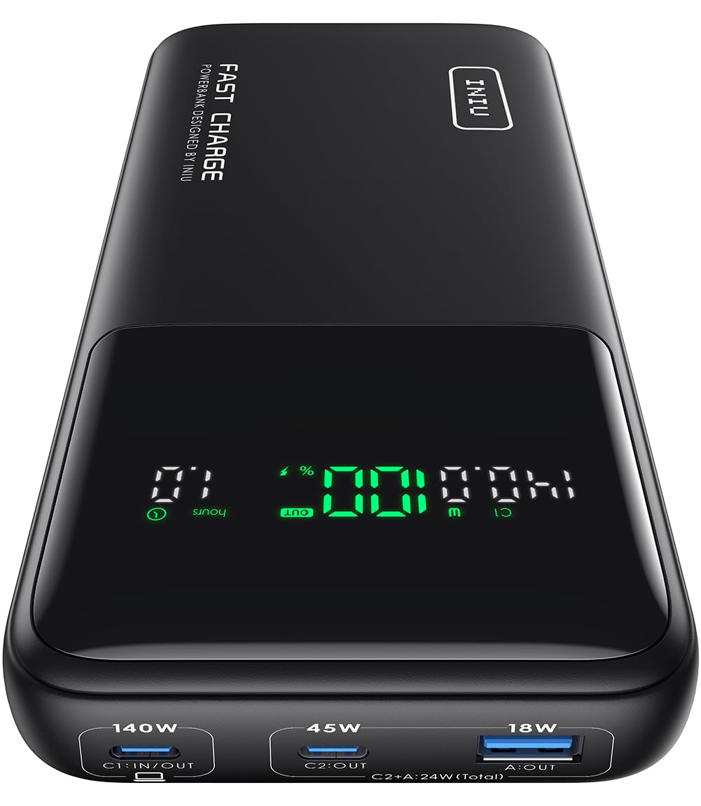 INIU 27000mAh Power Bank, High Capacity 140W Laptop Portable Charger, USB C Tablet Powerbank, Digital Display Phone Charge for iPhone 17 16, Samsung, iPad, MacBook, Camping, Outdoor, Emergency etc