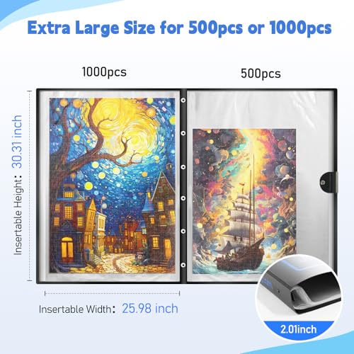 ALL4JIG Extra Large Puzzle Storage Folder Keeper for Jigsaw Enthusiasts - Space-Saving Organizer, Holds 20 Puzzles, 31.1x25.59x2.56 inches, HD Film Pockets Birthday Gifts for Mom & Grandma