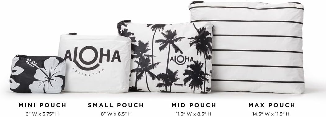 ALOHA Collection Max Pouch, Lightweight, Packable, & Splash-Proof - Durable, Washable, & Reusable Makeup Pouch for Cosmetics, Pool, Beach & Travel, Easy to Clean & Sustainable Material (14.5" x 11.5")
