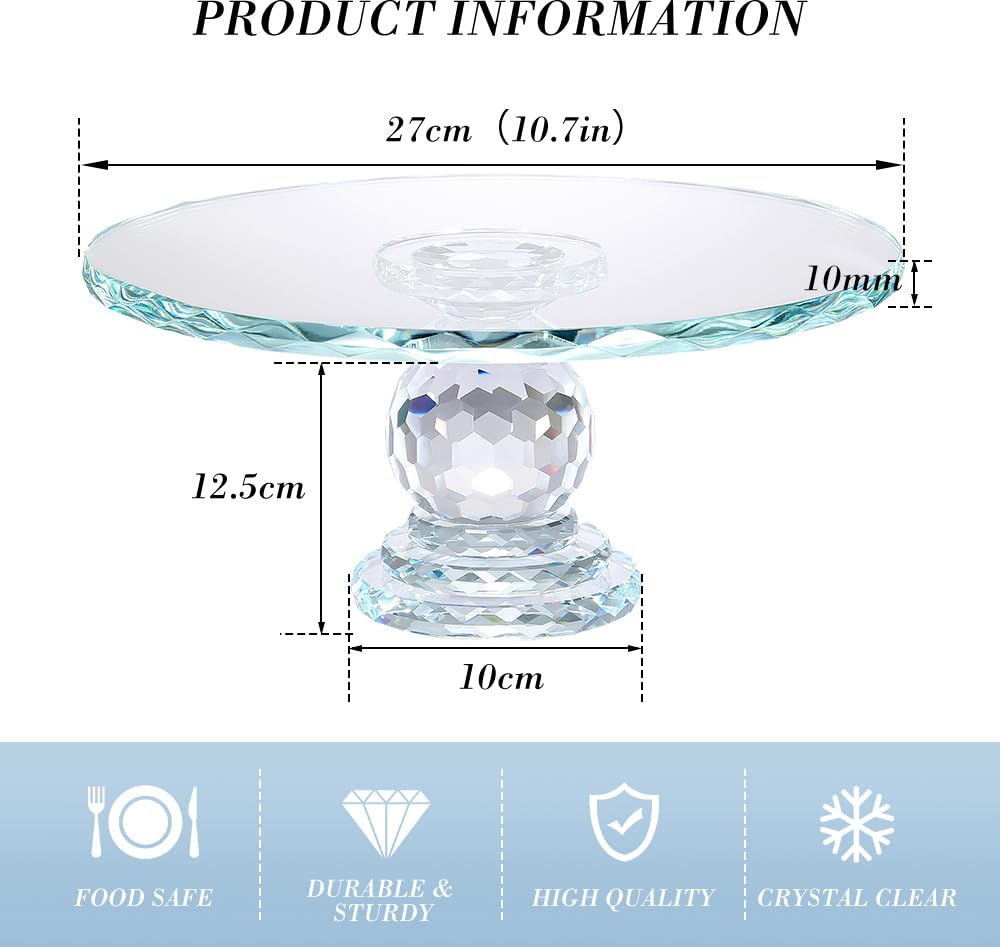 Uten Crystal Glass Cake Stand, 11'' Cake Display Stand, Crystal Glass Fruit Plate, Clear Cake Stand, Display Desserts Holder for Wedding Cakes Serving Platters