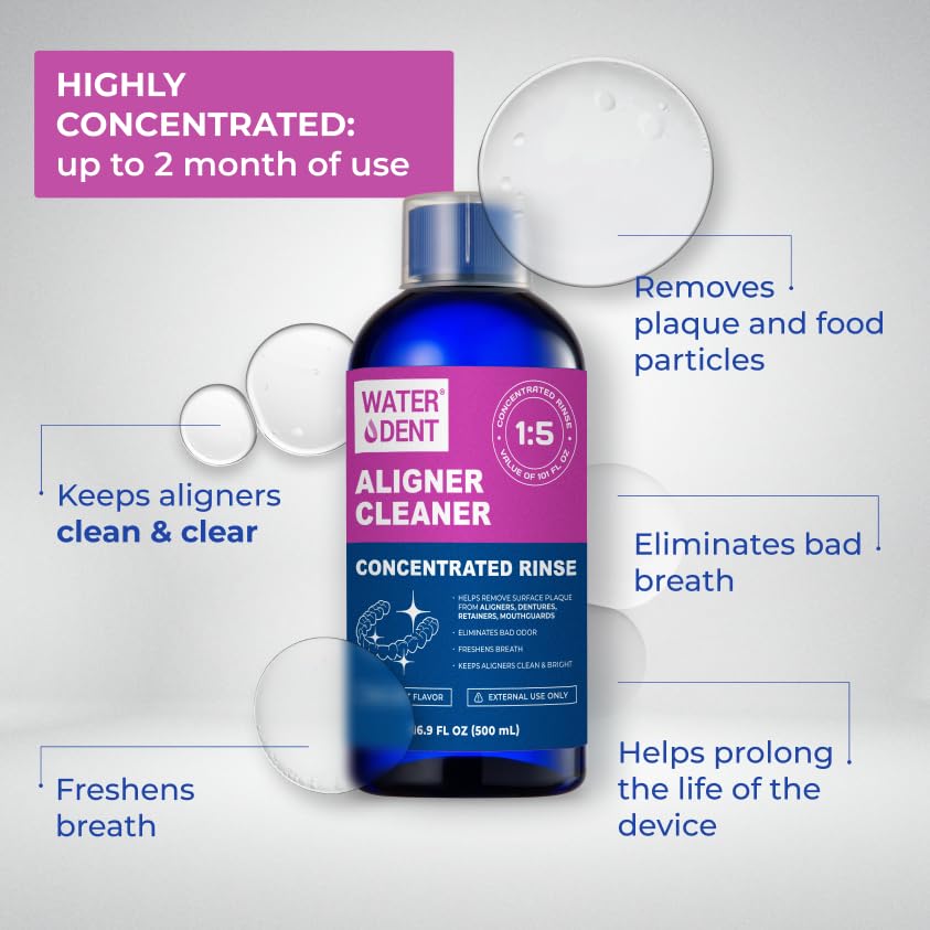 ALIGNER Cleaner Rinse | Concentrated | Clean INVISIALIGN, retainers, dentures, Mouth Guards, Dental Appliance | 4 Month Supply, Alcohol Free, Minty & Fresh. Made in USA - Pack of 2 (33 fl.oz)