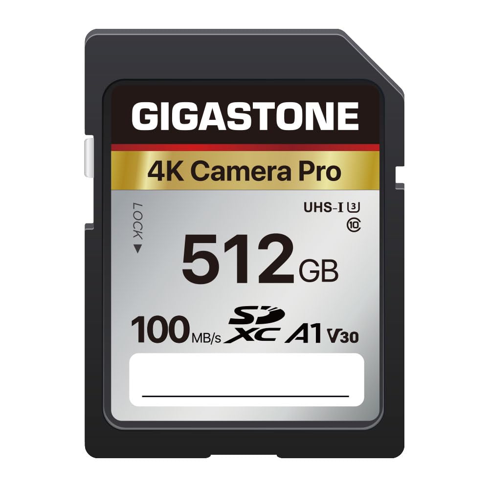 【5-Years Data Recovery】 GIGASTONE SD Card 512GB Memory Card 4K Pro Series Speed Up to 150MB/s Compatible with Canon Camcorder, SDXC A1 V30 UHS-I
