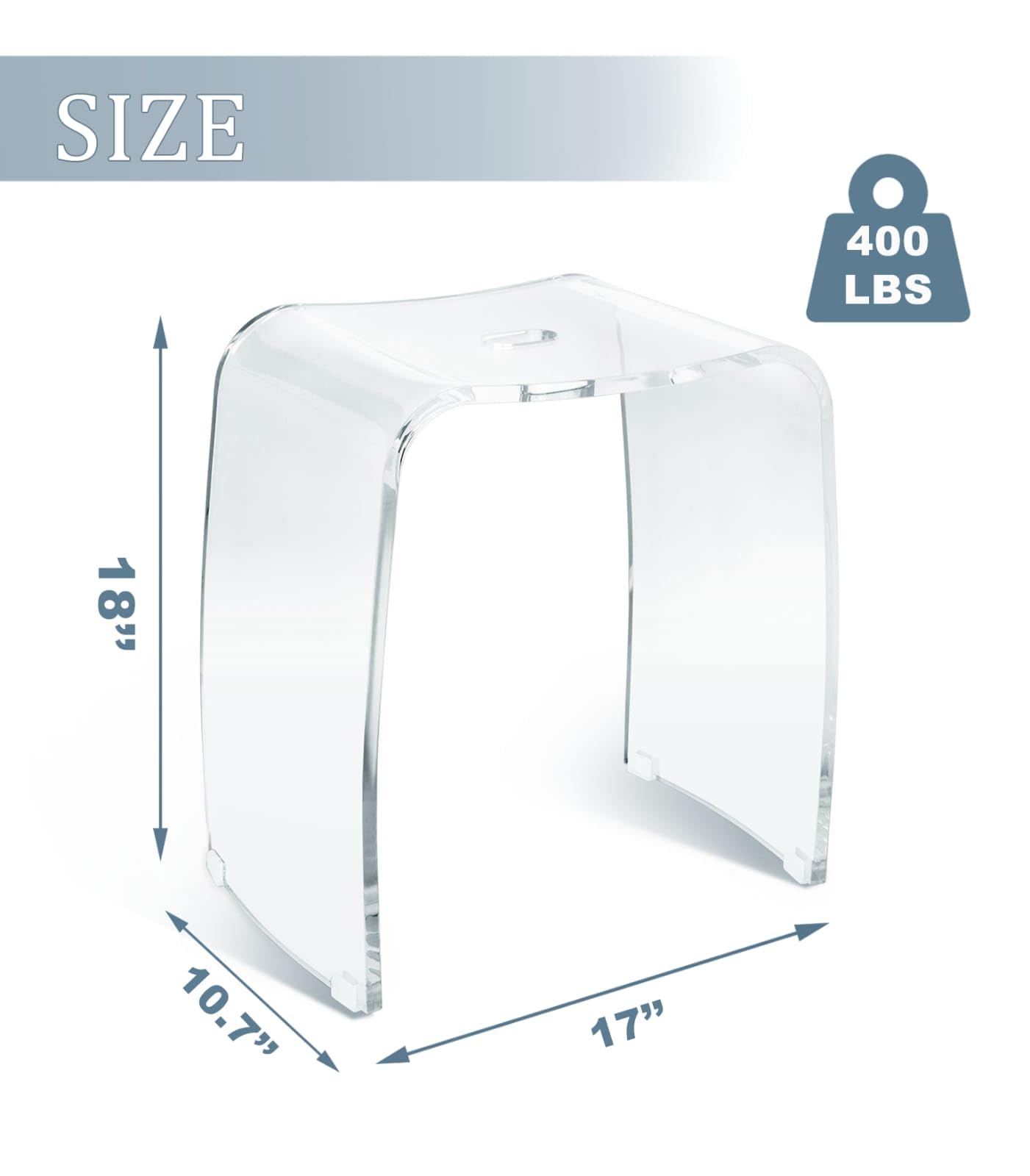 Libaro Shower Chair for Inside Showers - Clear Acrylic Bathroom Stool with 400 lb Capacity, Waterproof Bench for Bath-tub, Modern Portable Seat with Handle Hole (Transparent)