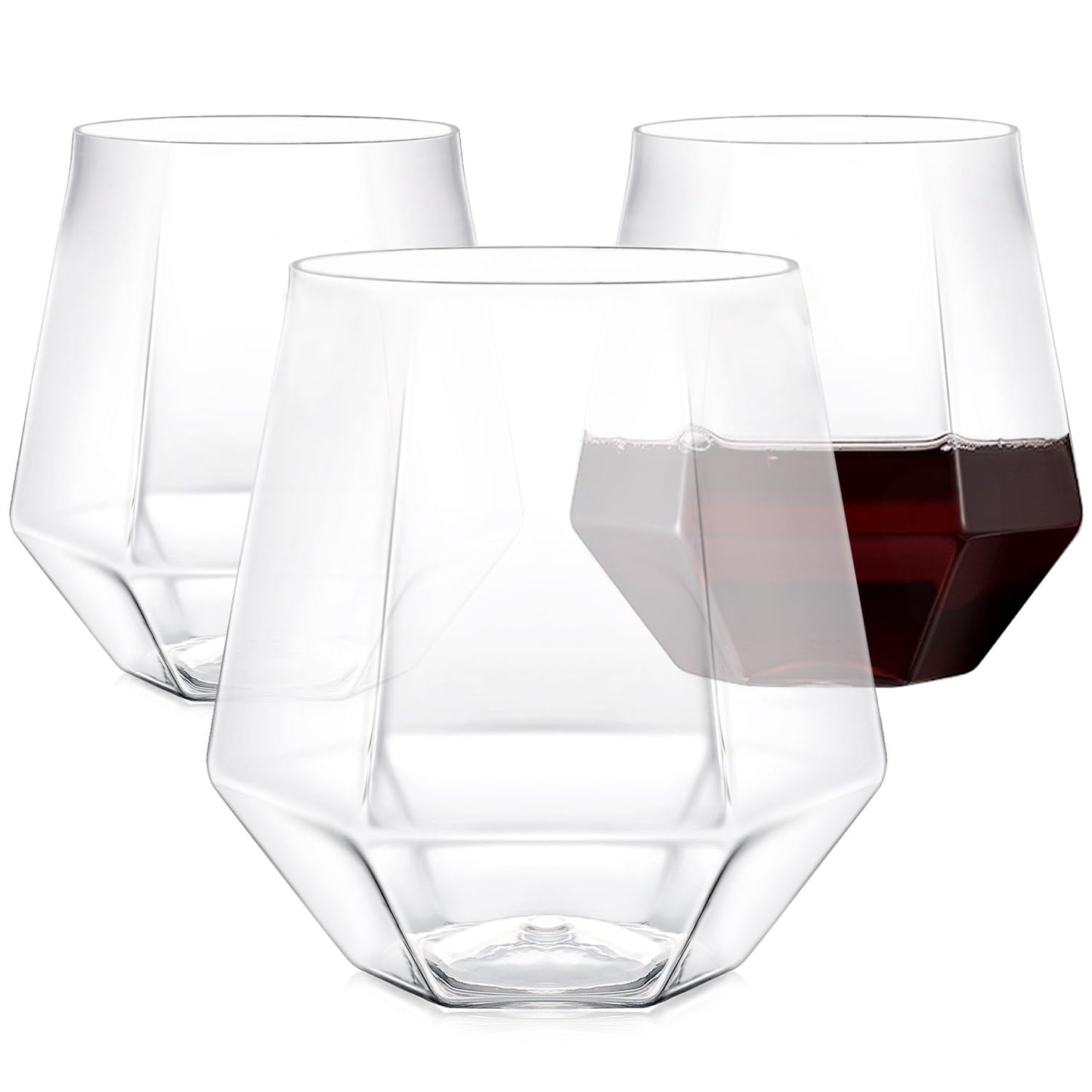 Maaacute 40 Pack Plastic Stemless Wine cocktail Whiskey Champagne Glasses, 12 Oz Disposable Clear Unbreakable Cups for Party Bars Wedding Tasting (Diamond-shaped)