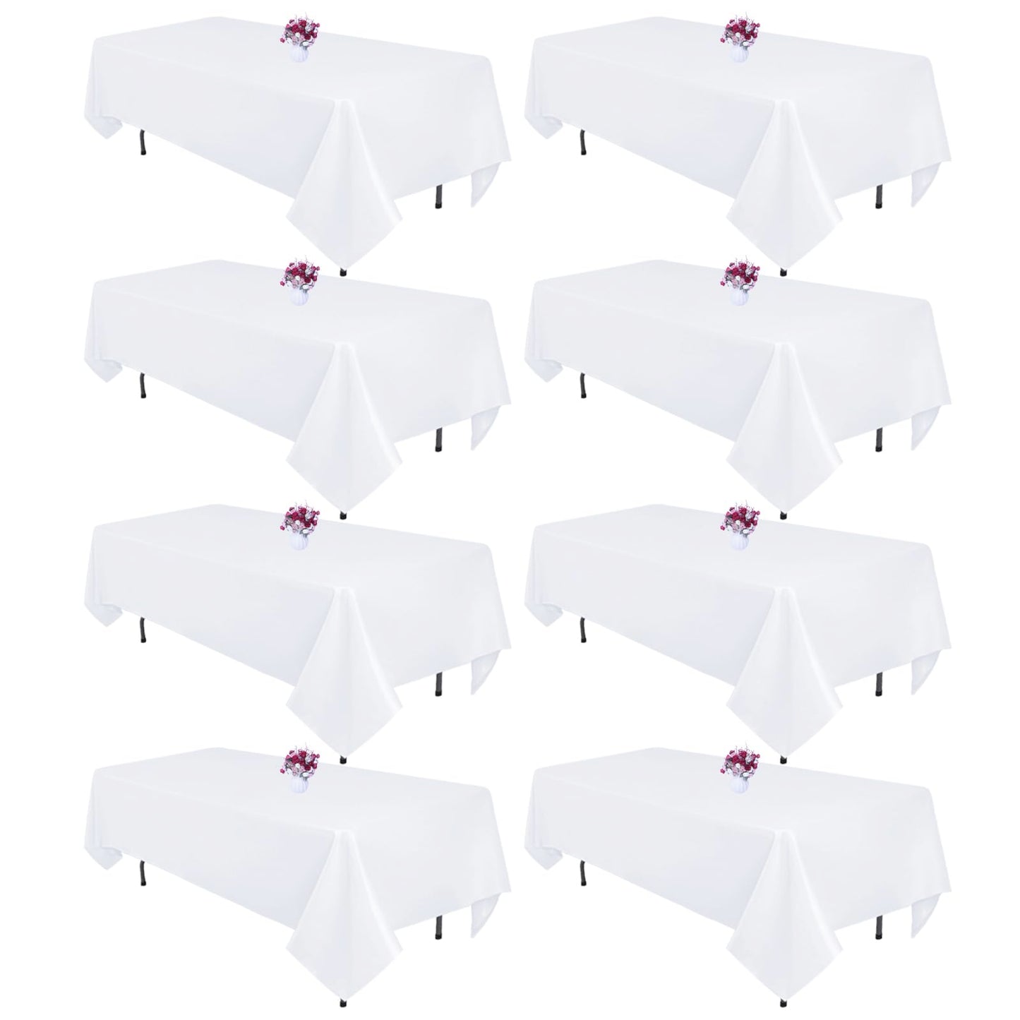 8 Packs White Table Cloth Rectangle 60x102 Inch for 6 Foot Rectangle Tables, Wrinkle Resistant Polyester Fabric Tablecloth Washable Rectangular Table Covers for Dining Wedding Party Buffet