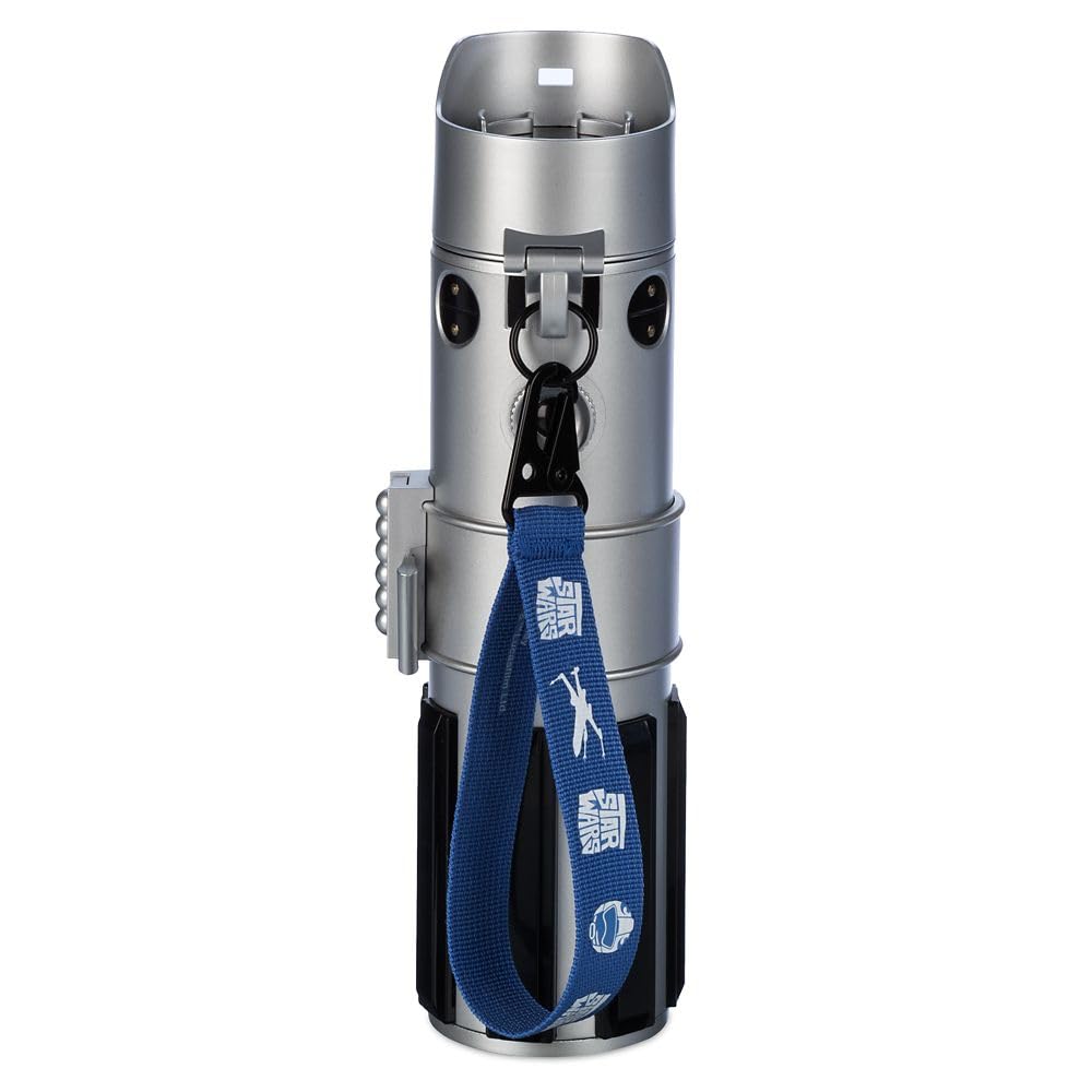 Disney Store Official Star Wars Lightsaber Water Bottle with Sound & Light Effects, Translucent Blue Sleeve, Red Button Pop Top, Silicone Flange, Wrist Strap, Hand Wash - Holds 12.7 oz - Light Side