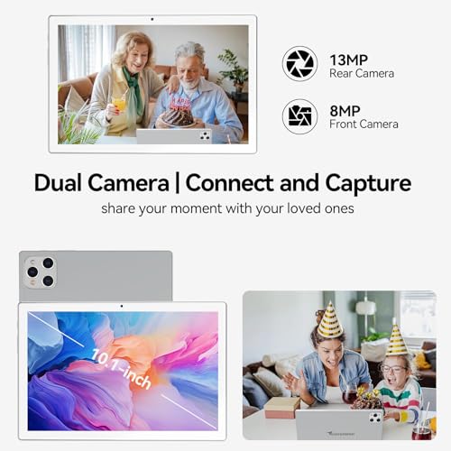 ANTEMPER Android Tablet 10 Inch, 2025 Android 13 Tablets, 128GB Storage+16GB RAM (8+8Virtual), Octa-Core Processor, 5G WiFi Tablet, with Keyboard Mouse Case, 13MP+8MP Camera (Silver)