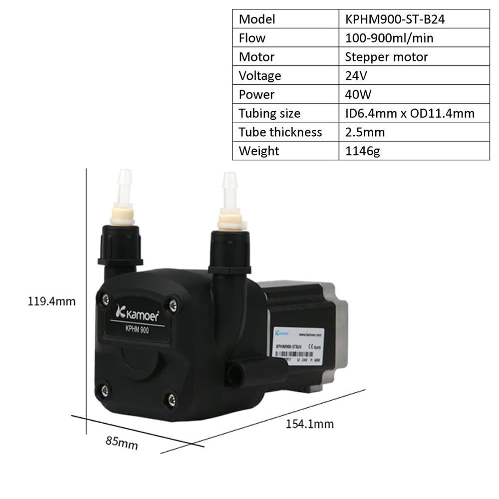 Kamoer KPHM900-ST-B24 high Flow 100-900ml/min peristaltic Pump 24V high Precision Adjustable Speed Stepper Motor Liquid dosing Pump with BPT Tube